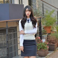 (YSU)블랙라인 보풀방지 교복조끼(여자) 아이보리(FO)