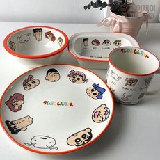 짱구식기세트 밥그릇 접시 사각볼 머그컵 4세트, 짱구 접시
