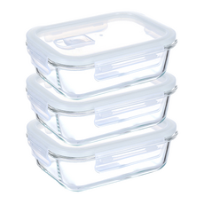 살림의지혜 내열유리 직사각 밀폐용기 반찬통 오븐사용, 640ml(3개), 1세트 640ml(3개), 1세트