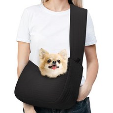 소형견을 위한 Pawaboo 개 슬링 캐리어 조절 가능한 스트랩 버클 및 안전 목줄이 있는 리버서블 핸드 프리 캐리어 - 부드러운 파우치와 토트 소형견과 고양이를 휴대하기에 적합, Black-Up to 10lbs, 1개