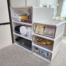 투명 쌓아쓰는 서랍 약통 정리함 팬트리 약 서랍장 머리끈 머리핀 적층 수납함 탕비실 미니 서랍함 박스, 1개, 소형