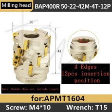 BAP300R BAP400R 300R 400R 콘 밀링 커터 러프 밀링 커터 로드 사이드 러핑 커팅 나선형 그루브 머시닝 센터 도구, 400R-50-22-42-4T12P, 1개