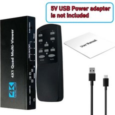 HDMI 쿼드 스크린 멀티 뷰어 심리스 스위처 카메라 노트북 PC TV용 5 가지 디스플레이 모드 4x1 1080P 4 in 1 out, check notes, USB power cable, 1개