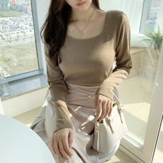 아미에 데일리 여리핏 스퀘어넥 기본 무지 긴팔 여자 니트