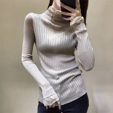 여성 페이크 레이스 목폴라 겨울 가을 슬림 상의