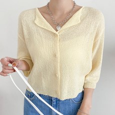 아모르데이 여성용 파운드가디건 크롭 반팔 니트 베이직 데일리 가디건