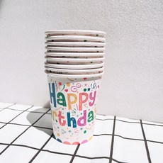 생일 종이컵 생일 케이크 컵 경축 모임 파티 핫골드 귀여워 레이스 도트 무지개 별 종이컵 패션 프린트 캐릭터 종이컵 일회용, 컬러 생일컵, 20개