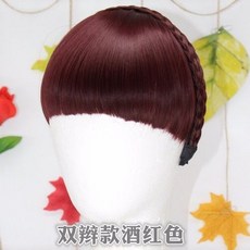 진짜 머리카락 앞이마 가발 여 앞머리 땋은 머리띠 속 미끄럼 방지 이빨처럼 자연스러운 히든 핍, 1, 와인레드 색깔 double braid