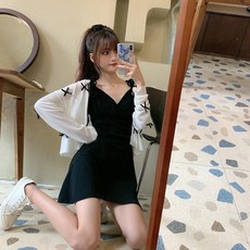 나시가디건세트 MM오버사이즈 여성패션 유럽풍 동안 카디건 자외선차단셔츠+허리조임 멜빵원피스 투피스
