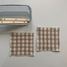 컵받침 패브릭 코스터 체크 시리즈 2p, 브라운, 2개