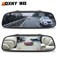 QXNY 자동차 백미러 모니터 주차 백업 카메라 TFT LCD HD 스크린 범용 4.3 인치