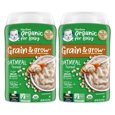 Gerber 거버 아기 이유식 그래인 & 그로우 organic 오트밀, 2개, 227g, 오트밀 맛 - 가공이유식