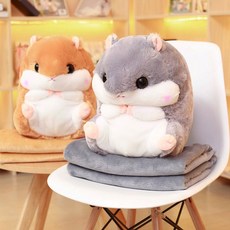 무릎담요캐릭터담요애착인형극세사담요햄토리쿠션담요등쿠션당일발송판촉대량구매이불겨울용품, 베이지