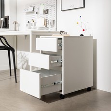더윅 이동식 3단 책상 서랍장(400x500), 화이트