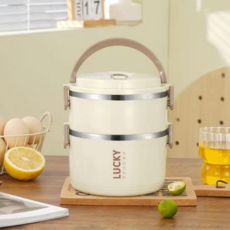 ANNABEAUTY 스텐 보온 도시락 이층 직장인또는캠핑용 1500ml, 살구색, 1개