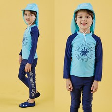 아이스샌드 유아 래쉬가드 세트+플랩캡 3pcs BR-88300 키즈 남아 수영복