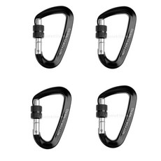 JC 4pcs 12KN D Carabiner 열쇠 고리 나사 잠금 등산 배낭 버클 블랙