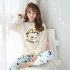 코럴 융 파자마 여 기모 가후 러블리 빅 사이즈 루즈 캐주얼 플란넬 홈웨어 추동