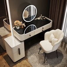 거울포함 화장대세트 북유럽 맞춤형 수납화장대 화장대서랍장 LED 수납 화장대 가벼운 럭셔리 캐비닛, 1. 차림새, I. 흰색과 검은색100 유리 거울찬장꽃잎의자