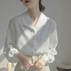실크블라우스 여성용 단색 라펠 긴 소매 통근 버튼 셔츠 및 여름 패션 굿디자인