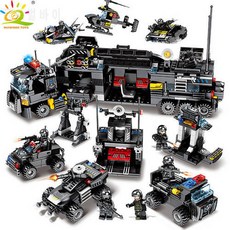 695PCS 8in1 SWAT 경찰 트럭 빌딩 블록 호환 치장 용 헬리콥터 보트 벽돌 경