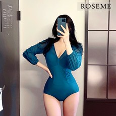  로즈로즈미 로얄 긴팔 시스루 모노키니 수영복, 로얄블루 