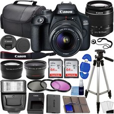 Canon 캐논 EOS 4000D / 레벨 T100 DSLR 카 포함 EF-S 18-55mm f/35-56 렌즈 3렌즈 키트 128GB 메모리 + 광각렌즈 망원렌즈 플래시 그 이상