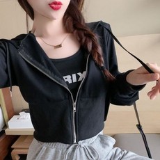 여성용 집업 후드티 크롭 긴팔 봄 아우터 프레피 한국 패션 스타일리시 부드러운 단색 대학 캐주얼 의류