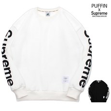 [Suprem Collection] 오버핏 기모맨투맨_슈프림 사이드라인 크루넥 티셔츠