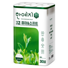 한예지 펄프 3겹데코 퓨어앤소프트 화장지 30m, 30롤, 4개 30롤, 4팩