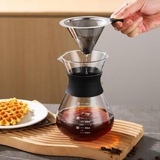 Pour Over 커피 메이커 세트 600ML 휴대용 드립 포트 스테인리스 스틸 필터 유리 카라페 서버 스케일 라인 포함