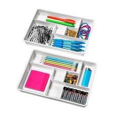 메이드스마트 플라스틱 6칸 서랍 정리함 도구 트레이 2개 세트 서랍용 다용도 보관함 화이트, 12 Compartments, 프리미엄 화이트