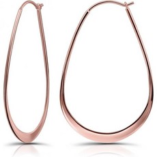 Hoops Loops 귀걸이 데일리 실버 심플 925 스털링 타원 플랫 슬림 라지 44mm 1.73인치 하이 폴리쉬 경량 클릭탑 후프 옐로우 골드 로즈 블랙, Rose Gold, 1개