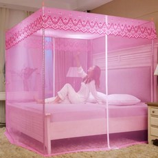 스테인레스 스틸 브래킷이 있는 로맨틱 사각형 모기장 싱글 더블 퀸 침대 캐노피 침대 그물용 곤충 방지 모기 텐트, 10) Pink - 200x220cm