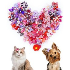 PET SHOW 100팩 작은 강아지를 위한 고무줄이 달린 여자 강아지 머리 인사 여성 요키 핑크 탑노트 레드 퍼플 미디엄 고양이와 긴 털 모듬 애완동물 그루밍 액세서리 100, 100