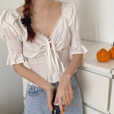 딥 브이넥 청순 섹시 코르셋 블라우스 클럽룩