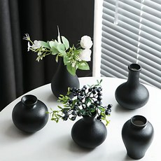 VITALO 달항아리 미니 도자기세트 5종 오브제 인테리어 도자기 화병 꽃병 집들이 선물, PGC_블랙(5종)