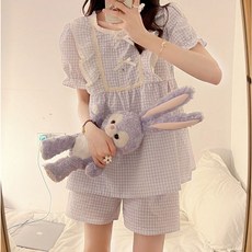 리앤베르 여성 여름 반팔 반바지 잠옷 세트 레이스 파자마 홈웨어