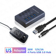 MZX USB A 30 허브 알루미늄 멀티 포트 스플리터 집중기 빠른 PD 충전기 전원 어댑터 C 스위치가 있는 다중 확장기, [10] 4 Ports HUB US, 1개