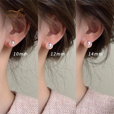 Sunsdew 핑크 진주 귀걸이 고급스러운 귀걸이 S925 실버 침 10mm+12mm+14mm 세트