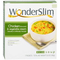 WonderSlim -저탄수화물 다이어트 고단백 스프 믹스 저타수화물 저칼로리 무지방 - 치킨 채식 크림 스프 (7서빙), 1매입