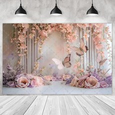 기발한 핑크 나비 배경 꽃 사진 촬영 스튜디오, 1개, 24) Vinyl 100x70cm - K