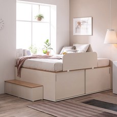 [삼익가구]테리 슬라이딩 높은 수납 벙커 침대 빅수납 침대 세트, Q 프레임 (가드+계단)