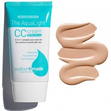MOTHER MADE The AquaLight CC 크림 SPF 50+ UVA &amp; UVB Light to 미디엄 쉐이드 안티에이징 틴티드 선크림 모이스춰라이, 1, 단일옵션