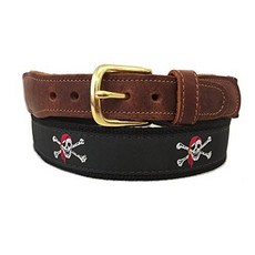Preston Leather Black Jolly Roger Pirate Skull & Bones Belt