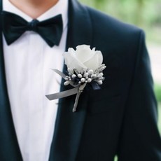 Royalways 2x 인공 장미 꽃 남자 Boutonniere 실크 남자 코사지 신랑 들러리 신부 웨딩 파티 정장 화이트 실버 그레이 핀과 클립, 12x7x5cm, 구조, 흰색과 은색 회색