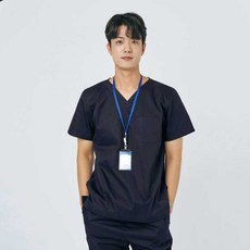 면혼방 남성 쿨스판 V넥 베이직 스크럽 네이비 상의 1개 간호복 병원 실습복 유니폼 수술복 101M-1 - 간호조무사실습복