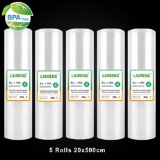 진공 실러 용 laimeng 진공 가방 sous vide 보관 용 가방 5 롤 20cm x 500cm 진공 포장기 r114 용 진공 씰 롤|vacuum for food|pack, 단일, 1개, 프랑스