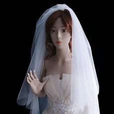 해외발송 [웨딩 면사포]새로운 한국 스타일의 간단한 더블 베일 웨딩 드레스 액세서리 보석 모델링 베일 신부 매듭-24126