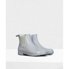 헌터 리파인드 유광 숏 레인 라이트 그레이 여성 첼시 부츠 Sz7 NIB